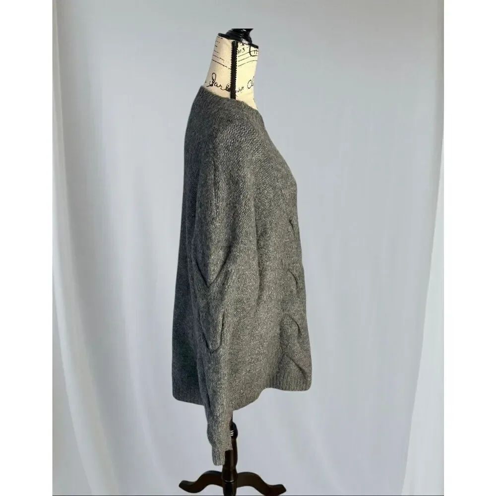 Blu Ivy Women's Size M/L Chunky Cable Knit Balloon Sleeve Sweater Gray - Picture 4 of 8